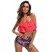 Produktbild Bikini-Set Internet Damen Einfarbig Schulterfrei Crop Tops Reizvolle Bademode + Vintage Farbdruck Badeshorts Mode Swimwear Beachwear Badeanzug High Waist Bikini Set (Pink, S)