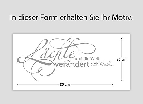 Wandaro® W3309 Wandtattoo Zitat Buddha Lächle und die Welt verändert sich! schwarz 80x36cm - 3