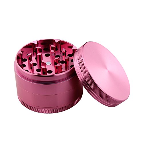 DCOU Premium Krautmühle mit Siebgrinder haltbarer Mahler aus Aluminium für Tabak oder Kräutermischungen Schleifer Rosa Ø50mm H38mm 4-Teilig