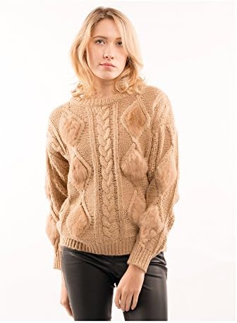 Soft faux fur cable knit design jumper wool blend warm christmas gift