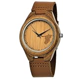 Handgefertigte Holzwerk Germany® Designer Damen-Uhr Herren-Uhr Öko Natur Holz-Uhr Leder Armband-Uhr Analog Klassisch Quarz-Uhr Braun mit Rind Stier Natur Motiv Limitiert