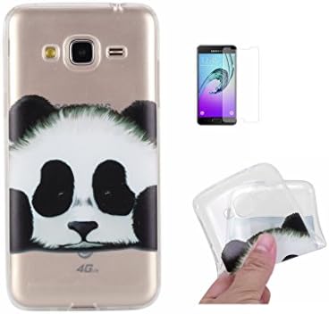 For Samsung Galaxy J3 2015/ J3 2016/ J310 Case [With Tempered Glass Screen Protector],Fatcatparadise(TM) Anti Scratch Transparent Soft Silicone Cover Case ,Colorful Cute Pattern Ultra Slim Flexible Non-Slip Design TPU Protective [Crystal Clear] Shell Bumper Case Prefect Fit For Samsung Galaxy J3 2015/J3 2016/J310 (Panda)