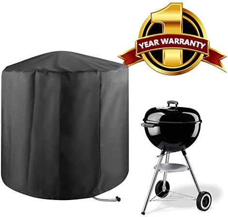 Round Barbecue Grill Cover , Heavy Duty Garden Patio BBQ Protector, Waterproof Breathable Gas Grill Cover with Drawstring, Free Storage Bag 77 x 58cm (ร x H) Black