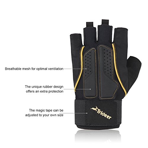 Atmungsaktivem & Ultraleicht Fitness Handschuhe, Mehrfarbig Linie, Microfiber Material und Safe Geleinlage Silica Palm Fingerlos Trainingshandschuhe mit Adjustable Handgelenkstütze, TRIDEER Fitness Krafttraining Gewichtheben Bodybuilding Exercise Gloves für Damen Herren Frauen Manner(Golden Rosa und Lila) - 3