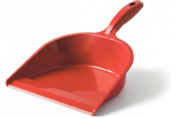 Plastic Dustpan with Ergonomic Handle, Deep Capacity, 33 cm Length, 23 cm Wide Mouth, Storage Hole - Red