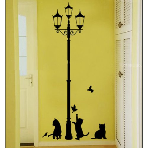 Fuloon Schwarze Katzen und Straße Licht Wandtattoo Wandaufkleber Wandsticker für Wohnzimmer Schlafzimmer Kinderzimmer - 3