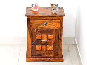 Dews Furniture Sheesham Wood Storage Bedside End Table with 1 Drawer (Brown Finish)