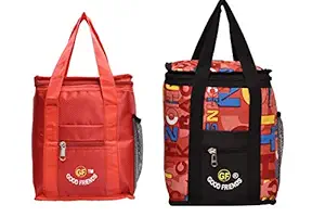 Good Friends Polyester Lunch Tiffin Bags Combo (Red, Black)