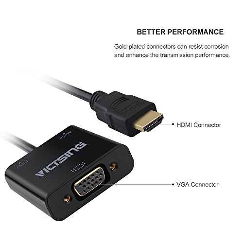 [Vergoldete] VicTsing 1080P HDMI auf VGA male zu female Video Audio Adapter-Kabel Converter mit Micro-USB und 3,5 mm Audio-Anschluss&Kabel für PC Laptop-DVD, Raspberry Pi und andere HDMI-Eingabegeräte - 3