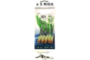 MARAUDER FLADEN 5 Packs Of Lumi Shrimp Hokki Sea Fishing Feather Lures (with snaps)