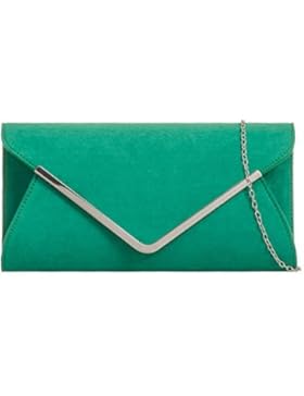 NEU Faux Wildleder Damen silberfarbener Rand Clutch Silber Kette Band Umschlag Handtasche Portemonnaie