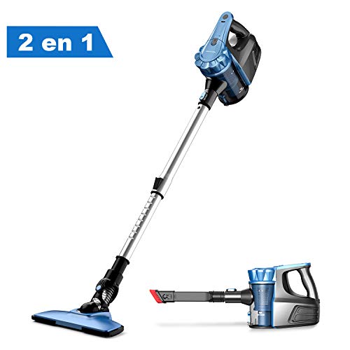 Aspirateur Balai Sans Fil Sans Sac 2 en 1, HONITURE Aspirateur à Main Balai Sans Fil Rechargeable Puissant Léger, Filtre HEPA, 2 Vitesses, Autonomie de 45 Min, Aspirateur Autonome avec Grande Capacité