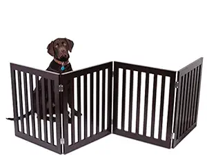 Internet's Best Traditional Pet Gate - 4 Panel - 24 Inch Step Over Fence - Free Standing Folding Z Shape Indoor Doorway Hall Stairs Dog Puppy Gate - Fully Assembled - Espresso - MDF