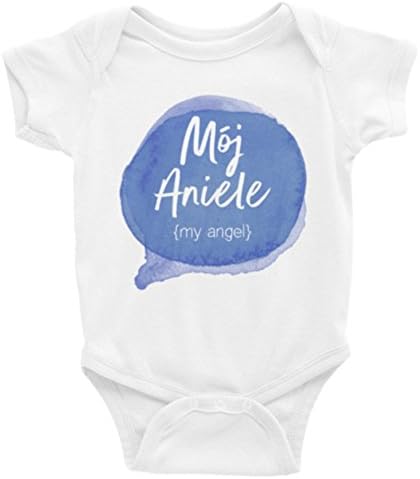 Bilingual Baby 100% Organic Moj Aniele/My Angel (Polish &amp; English) Bodysuit/Babygrow (12-18 Months, Blue)