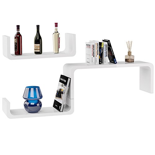 3er Set Wandregal im Retro Stil - Design Lounge Regal Bücherregal Hängeregal Holzregal - U-Form weiß