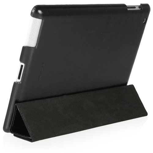 StilGut Couverture Case Tasche aus feinstem Leder f  r Apple iPad  3  und 4  Generation  unterst  tzt Smart-Cover Funktion  Schwarz - glattes Leder