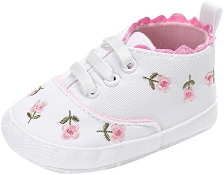 BESTOPPEN Newborn Baby Shoes,Toddler Kid Infant Girls Boys Soft Sole Crib Floral Shoes Anti Slip Lace Up Canvas Sneakers Cute Printed Shoes Size for 1-2 Years Easter Gift for Baby (6~12 M, White)
