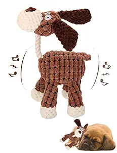 Plush Dog Toy, Squeaky Dog Toys with Donkey Shape, Puppy Chew Toys with Crinkle Paper,Durable Interactive Dog Toys for Medium and Small Dogs (Brown)