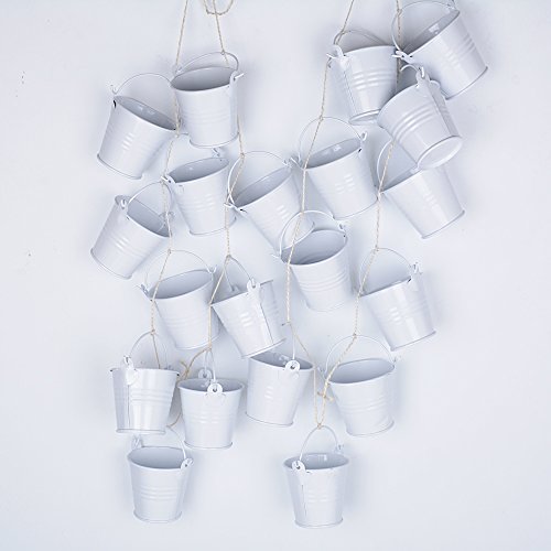 20 Stk Gastgeschenk Mini Eimer für Hochzeit Party Taufe Mandeln Süßigkeiten Schokolade Tischdeko Bonboniere Mit Tragegriff Geschenkbox Pralinenschachtel Geschenkschachtel (Weiß) - 7