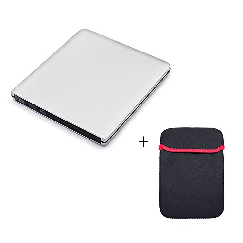 Unidad DVD Externa Shonco Grabadora Reproductor USB 3.0 Externa Port&aacute;til &Oacute;ptica Lector CD VCD DVD RW ROM Quemador Drive Super Unidad externa para Apple MacBook Pro Air iMAC, Windows 10 (Plata) + Bolso del DVD (Negro)