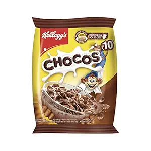 Kelloggs Chocos, with Protein & Fibre of 1 Roti* in each bowl**, High in Calcium & Protein, with 10 Essential Vitamins & Minerals, Breakfast Cereals, 26g Pack