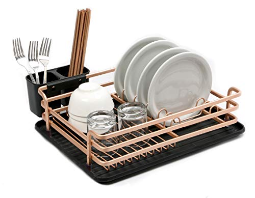 Scolapiatti da appoggio - Scolapiatti in plastica e metallo - Con pratico sgocciolatoio e scarico girevole per l'acqua - Ampio e capiente - trasparente/argento opaco