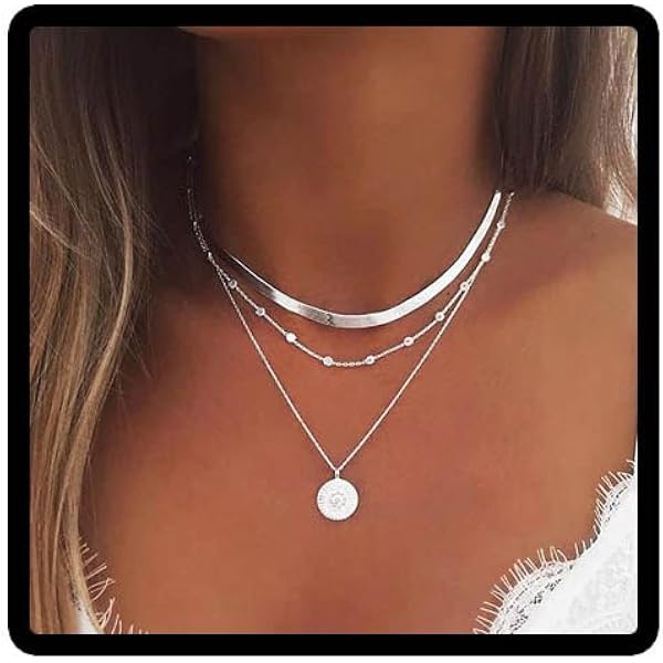 Collana Girocollo Bohémien Con Pendente Luna E Stella – Argento Multistrato Con Opale – Gioiello Regalo Per Donne E Bambine In Confezione Regalo