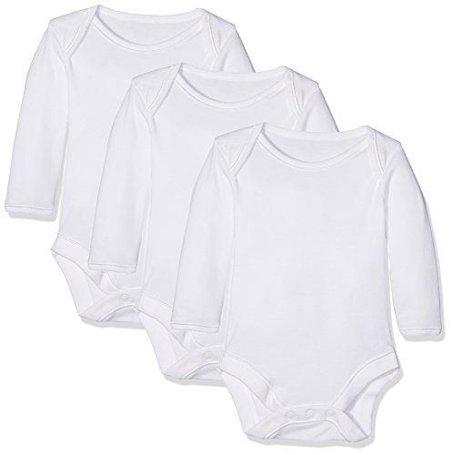 Mothercare My First Long Sleeve Bodysuits-3 Pack White Body, Blanco 61, hasta hasta 3 Meses Unisex bebé