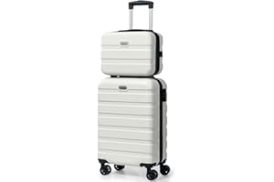 AnyZip Maletas de Viaje Cabina Juego de 2 Maletas Mano Juego de Maletas con Neceser Maleta de Viaje con Cerradura TSA y 4 Ruedas Rígidas ABS PC Set Maleta Trolley Cabina Ligero Duradero (Blanco)