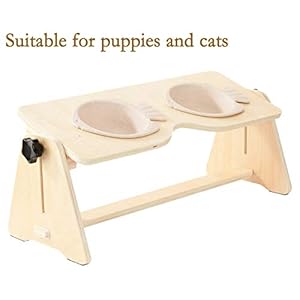 Highkit Ajustable Comedero Elevado con Soporte,2 Cuenco para Perros Pequeño y Gatos
