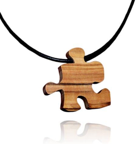 Handmade Olive Wood Puzzle Piece Friendship Necklace Matte Finish - Fair Trade