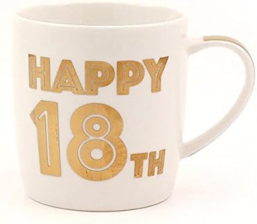 Glamourous "Happy 18th" 18th Birthday White & Gold Fine China Mug in Presentation Box