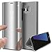 Produktbild Homikon Luxury PU Leder Spiegel Hülle Lederhülle Bookstyle Beirftasche Folio Schutzhülle Slim Fit Klappbar Handyhülle Cool Männer Mädchen Standfunktion Etui für Samsung Galaxy Note 9 - Silber
