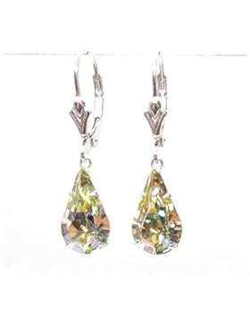 OHRRINGE MIT KLAPPBÜGEL, AUS SILBER, MIT SWAROVSKI-KRISTALL IN TROPFENFORM, LUMINOUS GREEN.