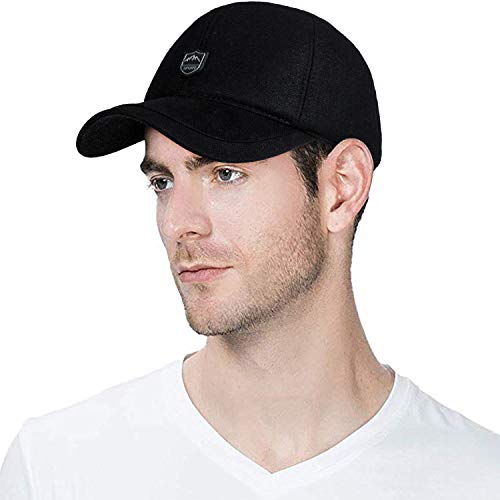 WETOO Herren Winter Wool Peaked Baseball Cap Warme Ohrenschützer Winddicht Unisex Simple Cotton Fitted Running Hats für Arbeiten im Freien oder Sport 113A-Baumwolle-Schwarz M