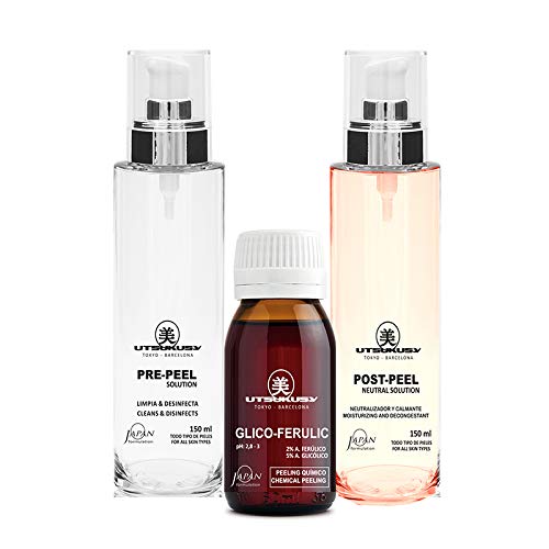 Glycolsäure/Ferulasäure Peeling Set - Chemisches Fruchtsäure Peeling Set mit Pre-Peel u. Post-Peel Solution (Neutralisator)