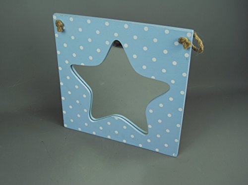 Baby Boys Blue Polka Dot Star Mirror with Rustic String for hanging
