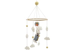 ÉN GRY & SIF Gry & Sif Mobile Baby Felt for the Cot, Playpen or Changing Table, First Equipment Newborn, Baby Gift, Handmade, Fair Trade, Rabbit with Balloons, Diameter 20 cm, Length 54 cm