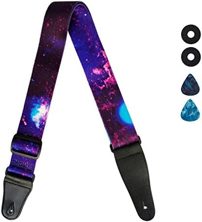 Guitar Strap with Leather End, Include 2 Strap Locks &amp; 2 Picks. Length Adjustable, Suitable for Electric Guitar, Acoustic Guitar and Bass - Unique Gift For Guitarist