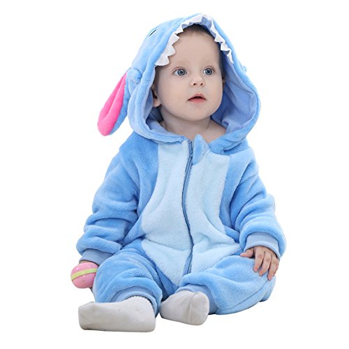 Baby Romper Suit Flannel Animal Onesie Unisex girl boy Jumpsuit Nightwear Outfits Cosplay Costume for Kids (80, Blue stitch)