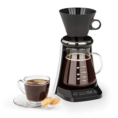 Klarstein craft coffee - Cafetière filtre, Pour over, Machine à café, Préparation manuelle, Café gourmet, Balance, Minuterie, Cruche en verre, 600 ml, Contrôle tactile, noir et blanc