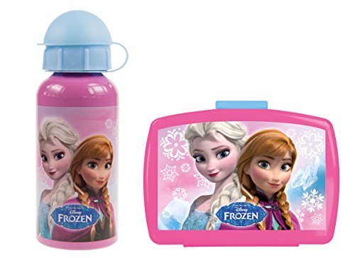 Preisvergleich Produktbild Frozen Aluminium Trinkflasche 400ml mit Premium Brotdose als Set