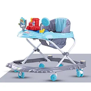 Baybee Woody Baby Walker for Kids, Round Kids Walker with 3 Position Adjustable Height | Walker for Baby with Baby Toys and Music, Activity Walker for Babies 6 - 18 Months (Woody Blue)