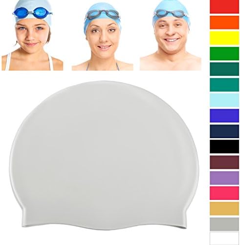 Joggaboms Good Quality Plain Silicone Swim Hat Boys Girls Childs Mens Ladies Adults (Silver)