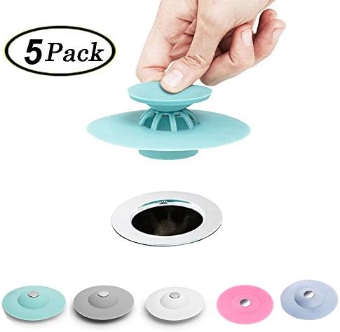 Swallowzy 5PCS Drain Stoppers/Hair Catcher, Muti-functional Rubber Strainer for Bathtub, Floor, Laundry, Kitchen and Bathroom, 2 in 1 Stop &amp; Filters