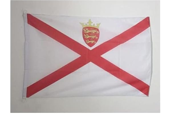 AZ FLAG - Drapeau Jersey - 45x30 cm - Pavillon Nautique Jersiais Spécial Bateau Et Extérieur En Maille Bloquée Avec Anneaux Plastiques Intégrés - 30g