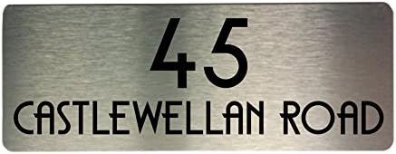 DK Metal Aluminium Signs Door Plaques House Number Street Custom Personalised (Silver, 200x75mm Rounded Corners)