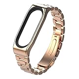 happy event Luxus Edelstahl Uhrenarmband Ersatz Armband für Xiaomi Band 3 (Rosegold)