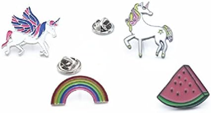 Fun Daisy 4Pcs Girls Cute Pegasus Horse Unicorn Rainbow Watermelon Enamel Brooch Set Pin Badge