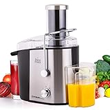 Mit den Saugnapffüßen hat der Entsafter einen sicheren und stabilen Stand auf der Arbeitsfläche ohne Verrutschen | Für eine angenehme und schnelle Reinigung des Entsafters nach der Saftherstellung sind die abnehmbaren Teile Spülmaschinengeeignet.